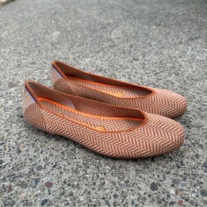 Rothy’s Retired Orange Merino Wool Camel Herringbone Square Toe Flats